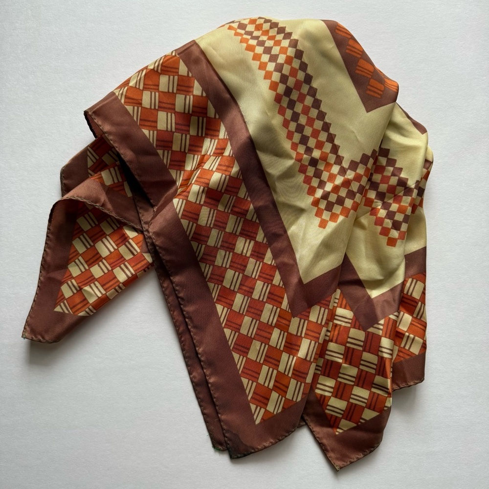 Ben Goodman Square Scarf in Orange, Brown, & Cream Geometric